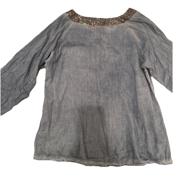 Soft Surroundings Women's Long Sleeve Sequin V Neck Cotton Top Garment Dyed XL - Picture 3 of 9